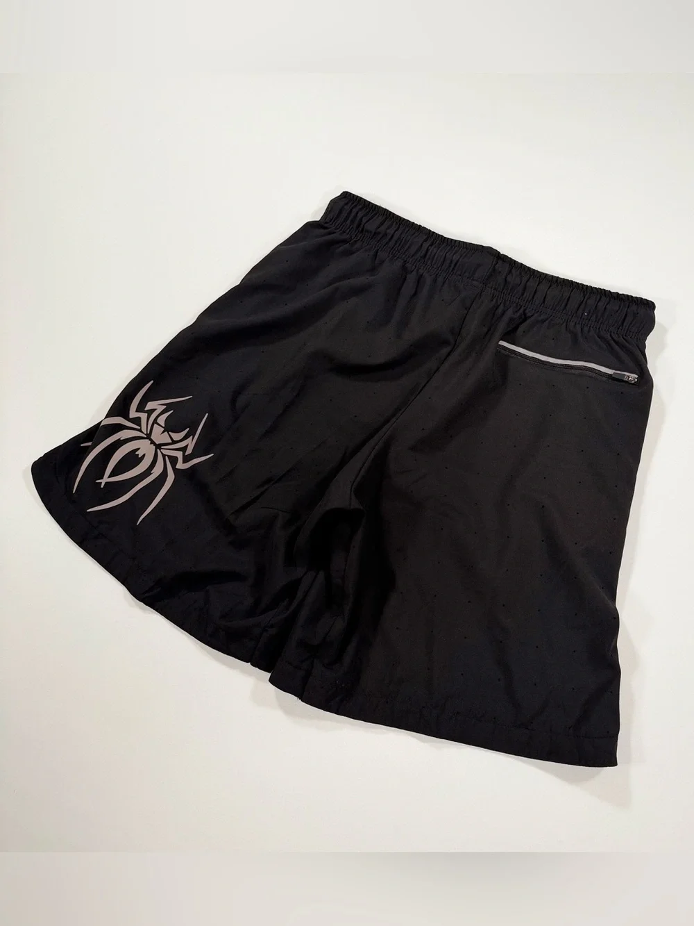 Spiderz Mens Medium Athletic Shorts Black Perforated Running Workout Gym Pockets